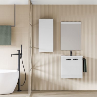 Mueble de baño ANEKO.  Blanco Brillo| Incluye lavabo cerámico y espejo.