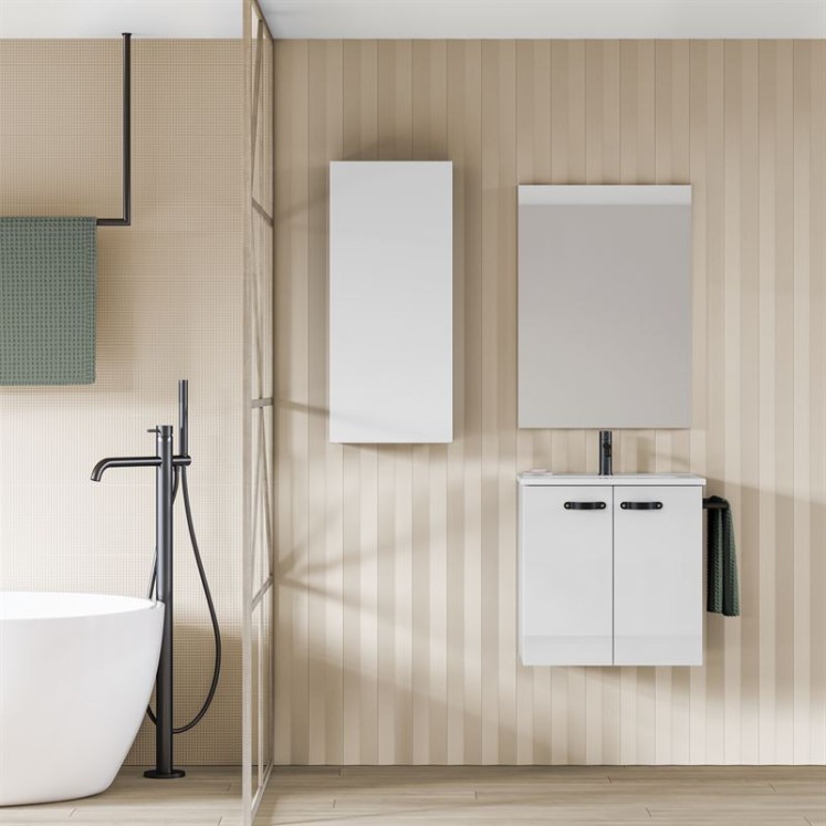 Mueble de baño ANEKO.  Blanco Brillo| Incluye lavabo cerámico y espejo.